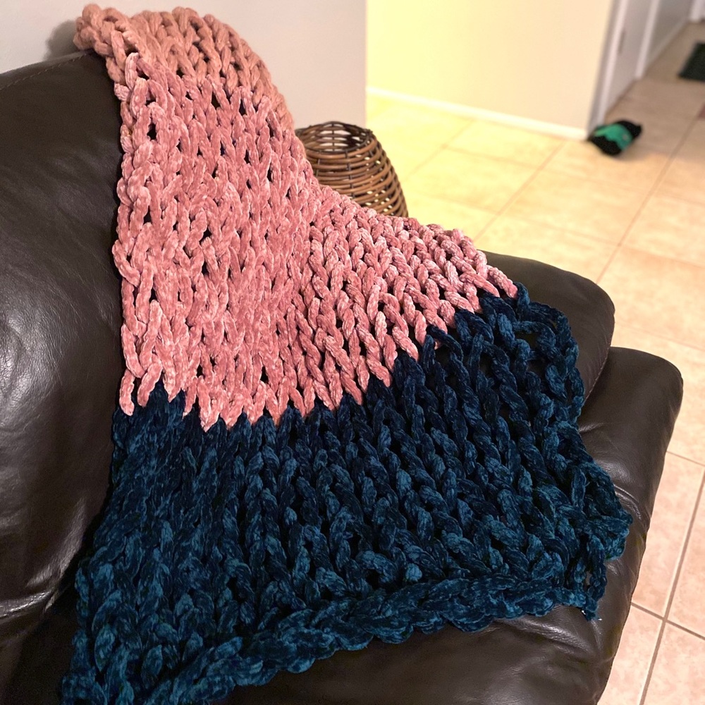 Chunky, large woven blanket. Pink & teal